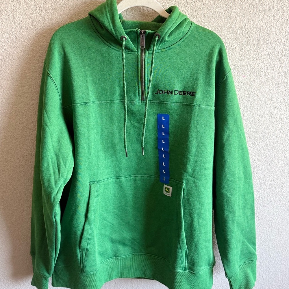 NWT John Deere Green Quarter Zip Hoodie Outdoors Workwear Classic Casual